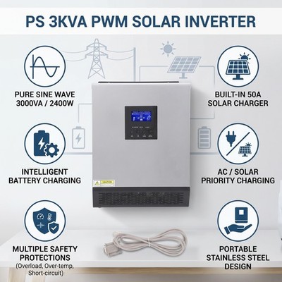 2400W PWM Solar Inverter 3KVA 24V DC 120V AC Multifunctional Battery Charger