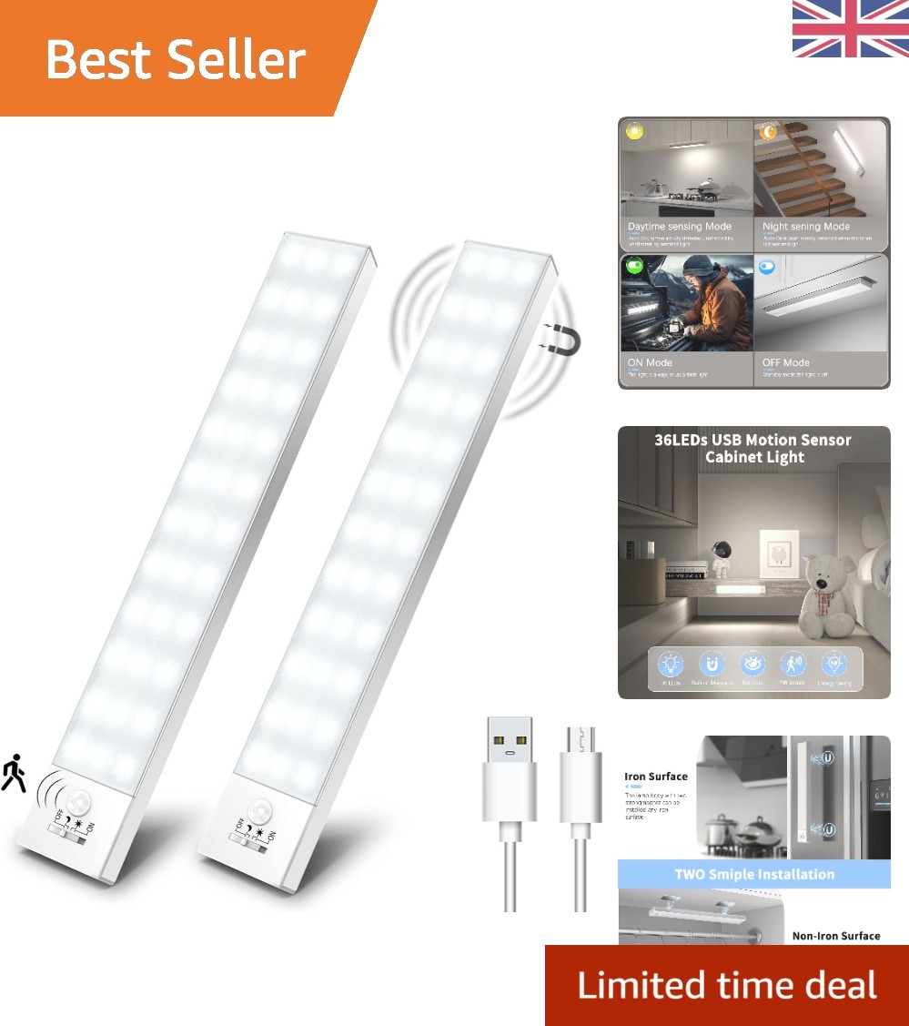 USB Rechargeable 36 LED Night Light with Motion Sensor - 2 Pack for Cabinets