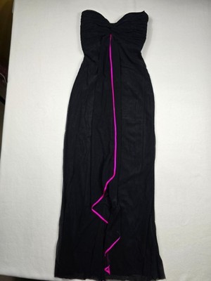 Vintage Cache Strapless Black Formal Dress Pink Ruched Bodice Size 4  Y2K Prom