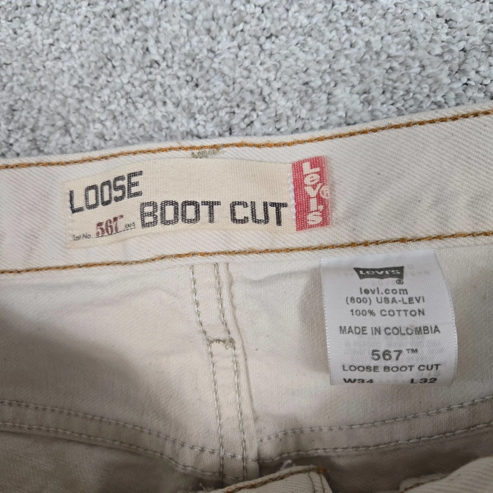 Vintage Levi's 567 Low Loose Boot Cut Jeans Men 34x32 light Beige button fly Y2K - Image 4 of 4