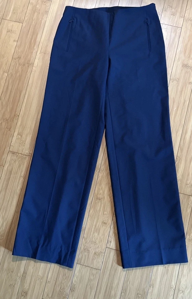Pantalones de vestir Elie Tahari para mujer azul marino talla 8 bolsillos con cremallera minimalista Foto 3 de 4