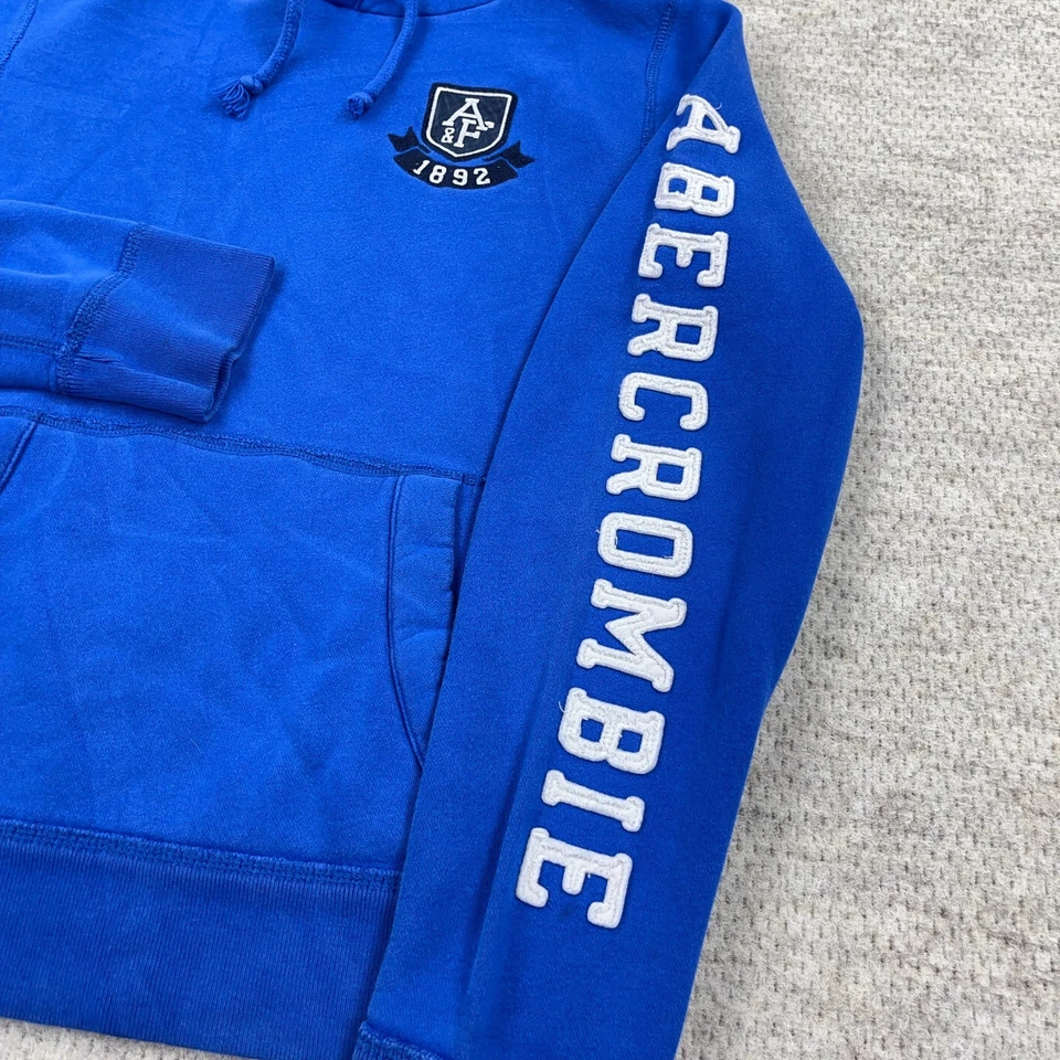 Vintage Y2K Abercrombie & Fitch Hoodie Men Medium Blue White Muscle Spellout - Image 4 of 4
