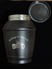 Riding in Heaven Motorcycle Medium Urn for Ashes Black Metal with Velvet Bag