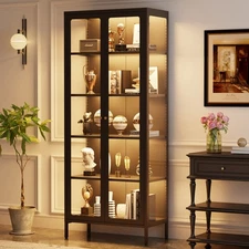 5-Tier Glass Display Cabinet 67" Lighted Curio Cabinet Collectibles Storage Case