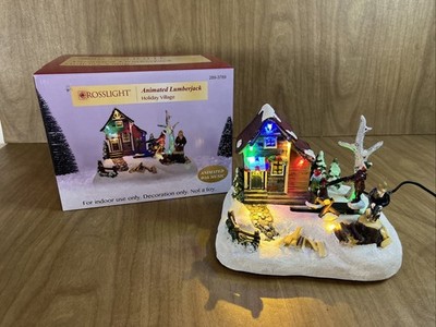 Crosslight Holiday Village Animated LumberJack Christmas Scene Musical W Box