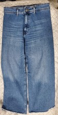 Zara HIGH WAIST WIDE LEG JEANS FRAYED HEM Sz 12 30/29