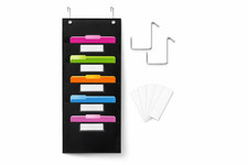 Wall File Organizer 5 Pocket Hanging Folder Chart w Door Hooks Labels Black