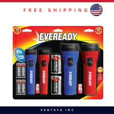 Eveready LED Flashlight 4 Pack Kids Camping Portable Lights w/Batteries Red Blue