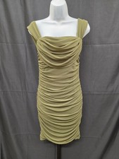 PRETTYGARDEN OFF SHOULDER RUCHED MESH BODYCON MINI DRESS ARMY GREEN SIZE M
