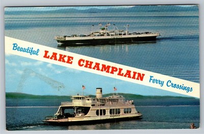 Lake Champlain Ferry Crossings Postcard Valcour Adirondack Vermont New York