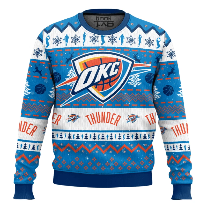 NBA Oklahomma City Thunder Custom Name And Number Ugly Christmas Sweater