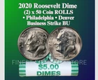 2020 P & D  ROOSEVELT DIME 2 ROLL SET NEW BU 100 COINS UNSEARCHED