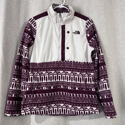 The North Face Quarter Zip Aztec Fleece - Womens Medium Pullover Maroon & Cream