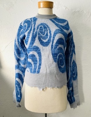 Acne Studios Gaze Sweater UW14 Mohair Merino Wool Blue & Gray Swirl Large NWT