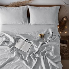 Linen Sheet Set Twin XL 100 Pure Deep Pocket Breathable Grey LBRO2M Sheets Sets