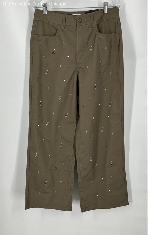 Future Collective Womens Tan Flat Front Mid Rise Wide-Leg Dress Pants Size 10