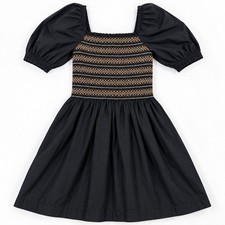 NWT Madewell Poplin Smocked Puff-Sleeve Mini Dress Jet Black Embroidered XS