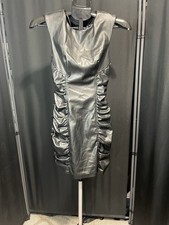 Zara Ruched Black Faux Leather Sleeveless Mini Dress Size XS