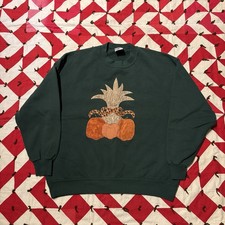 Vintage Fall Pumpkin Sweatshirt Adult XL Green Appliqu As Is