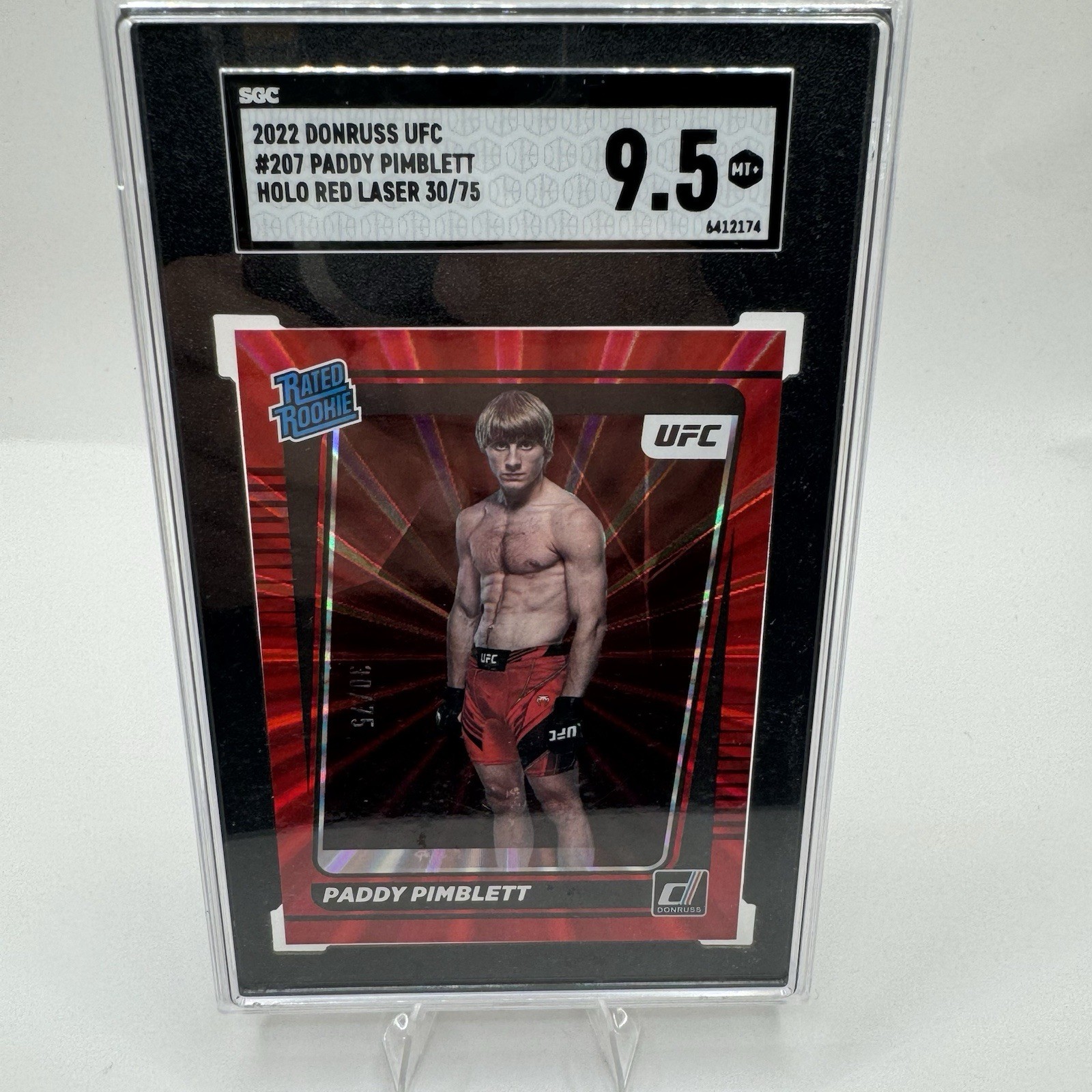 2022 Donruss UFC Rated Rookie Paddy Pimblett #207 Holo Red Laser /75 (RC)