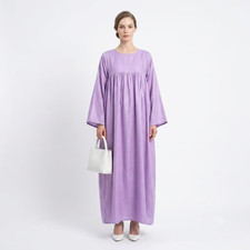Women's Glazed Cotton Islamic Abaya Dress Modest Maxi Long Sleeve with pockets