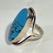 Handcrafted Sterling Silver 925 Turquoise Blue Stone Ring Large Oval 1.5" Sz 9