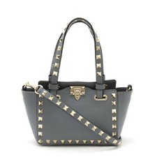 Valentino Garavani Leather Rockstud 2Way Handbag Women Grey One Size