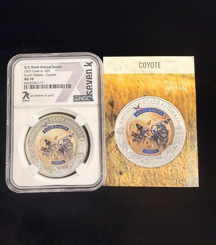 2022 Cook Islands $5 South Dakota Coyote MS70 1oz U.S. State Animal Series NGC