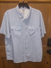 Aftco Men’s Short Sleeve Blue & White Fishing Shirt Preowned Large