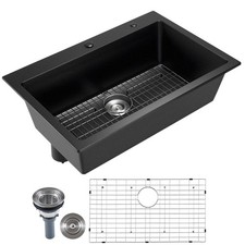33 inch Kitchen Sink Workstation, Top Mount Granite Sinks, Drop - In Single Bowl