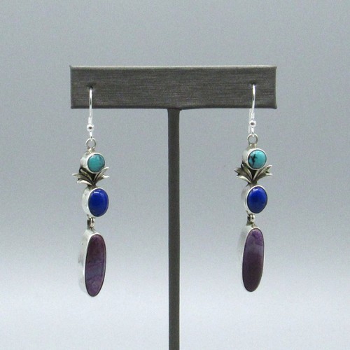 Sharon Sandoval Native American Sterling Silver Turquoise Dangle Earrings
