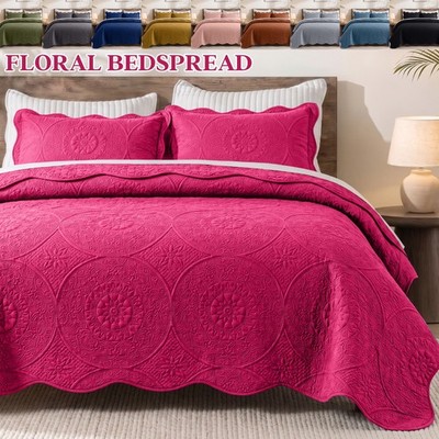 Queen King Bedspread Soft Reversible Coverlet Floral Pattern Bedding Set Throw