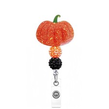 Pumpkin Badge Reel Retractable Fall ID Badge Holder Glitter Design Acrylic Pu...