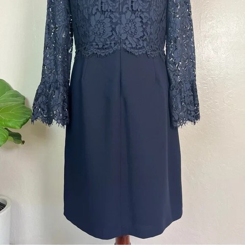 Vestido vaina para mujer TALBOTS talla 8 azul marino crepé y encaje manga 3/4 cóctel - Imagen 9 de 12