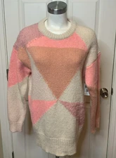 J. Crew Pinks & Cream Textured Geometric Color Block Knit Sweater, Size Small
