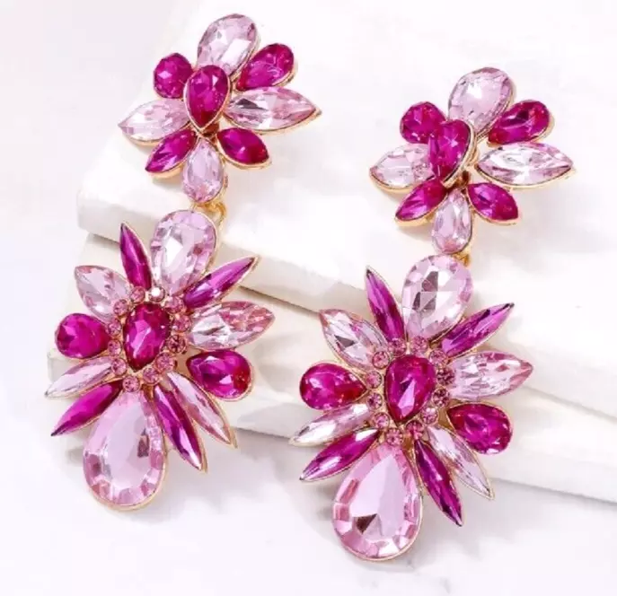 Hot Pink Statement Earrings and Rhinestones.