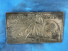 vintage 80s BUY USA BONDS BELT BUCKLE weapon wwii state of liberty
