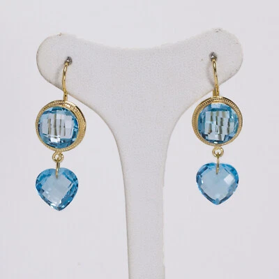 Boucles D'Oreilles En Argent 925 Doré Avec Topaze Bleue -AGHT 0665 - Photo 1/3