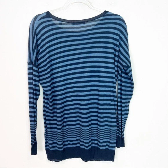 SUÉTER COSTERO VINTAGE AZUL MARINO A RAYAS SEDA CACHEMIR DE GRAN TAMAÑO PARA MUJER TALLA XS Foto 4 de 4