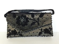 Vintage Beaded Clutch Purse Black Flowers Floral Art Deco look
