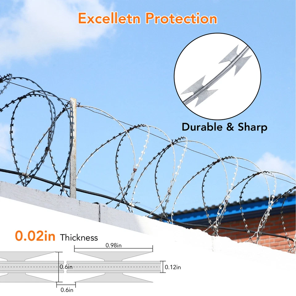 500 FT Razor Barbed Wire Galvanized Steel Wire for Garden Fence 50 FT Per Roll - Image 4 of 4