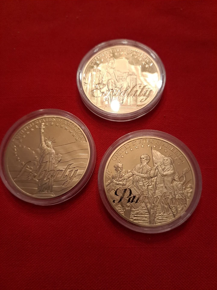 Lot Set SYMBOLS FREEDOM COMMEMORATIVE PROOF COINS MEDALS 24k GOLD PLATED LAYERED - Image 2 of 4