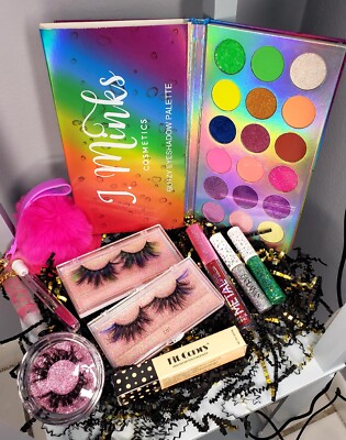  Makeup Bundle Eyelashes, Eyeshadow, Lip Gloss, Glitter, Shimmer, Matte 9Pcs