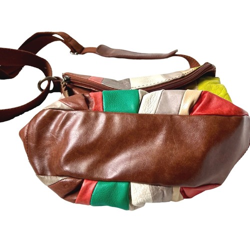 The SAK Leather Striped Patchwork Crossbody Purse Adjustable Strap 1103 - Picture 12 of 15
