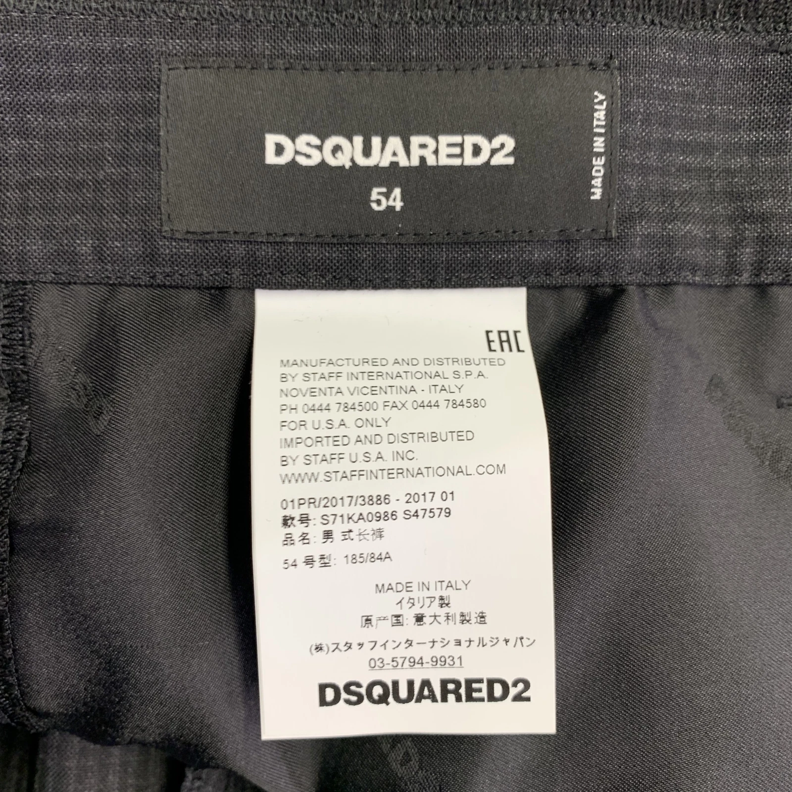 Pantaloni eleganti DSQUARED2 taglia 38 grigio nero lana a quadri bordo grezzo