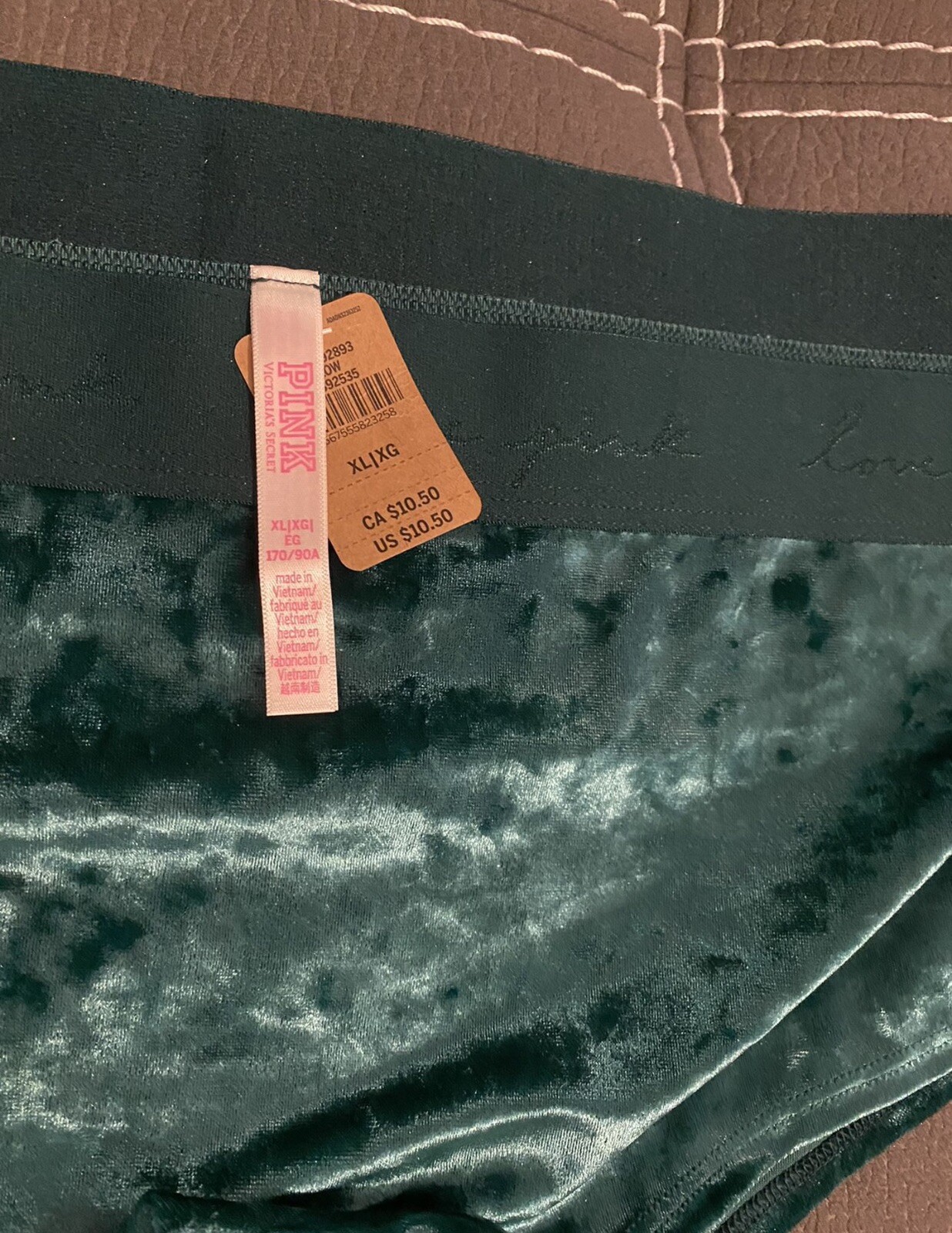 New Victoria Secret PINK Panties Boy Shorts XL Velvet Green Stretchy