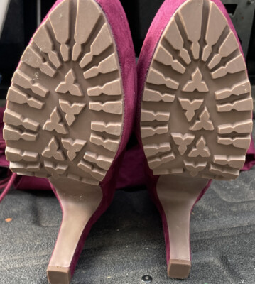 Remi by SHOEDAZZLE, Red faux suede corset platform boots, SZ