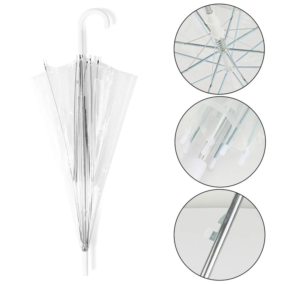 Up to 10 Clear Dome Umbrella Wedding Rain Transparent Parasol Handle Waterproof - image 2 of 4
