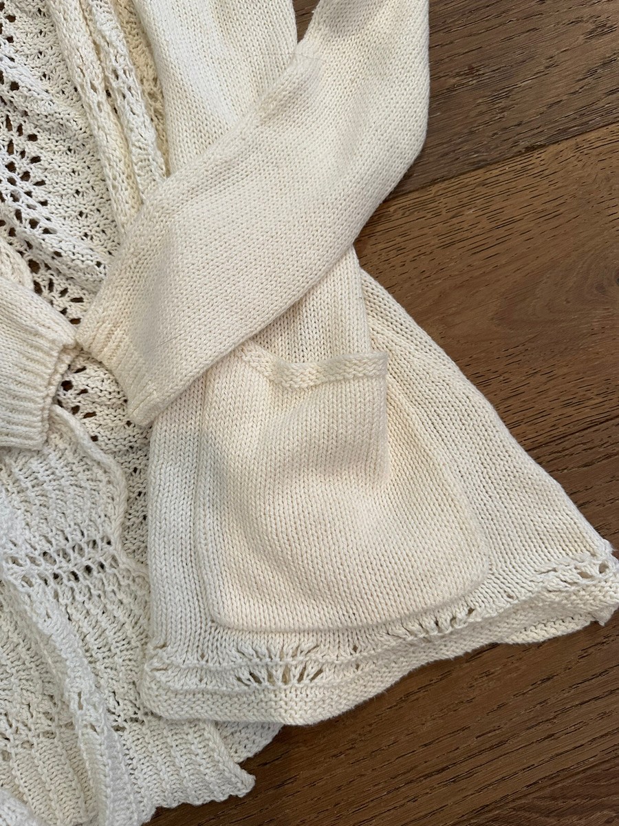 Anthropologie Angel Of The North Crochet Cream Open Cardigan