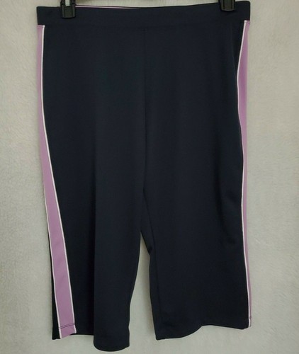 SJB Active Womens Capri Pants Size Medium Petite PM Black Purple White Striped